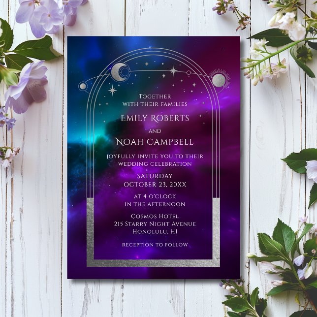 Convites Casamento Celestial Sol Lua Estrelas Roxo Turquesa (Criador carregado)