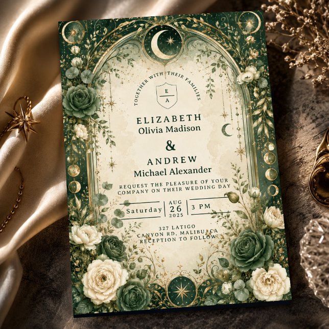 Convites Casamento Celestial Verde Botânico (Criador carregado)
