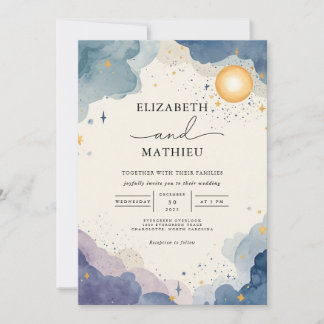 Convites Casamento Celestial Watercolor Sky
