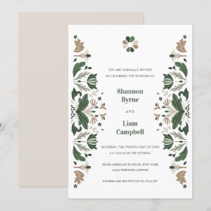 Convites Casamento Celta Com Shamrock 'Folk Art' Irlandês