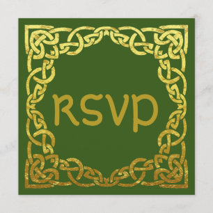 Convites Casamento Celta Verde   Nó Celta Falso Ouro RSVP