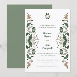 Convites Casamento Celtico com Shamrock Folk Irlandês