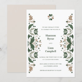 Convites Casamento Celtico com Shamrock Folk Irlandês