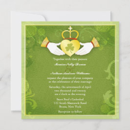 Convites Casamento Céltico Verde-Coração Irlandês Claddagh