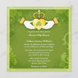 Convites Casamento Céltico Verde-Coração Irlandês Claddagh