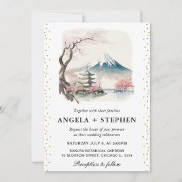 Convites Casamento cênico japonês com aquarela Fuji e Pagod