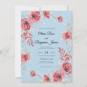Convites Casamento Cerúleo Papoula Carmesim