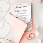 Convites Casamento Céu Rosa-Rosa-Rosa-d-Água, Rustic Mounta<br><div class="desc">Quando se trata de estacionamentos de casamentos,  estilos de floresta arrancam o tema para uma noite mágica ou um fim de semana inteiro nas montanhas,  marque o tom do seu casamento rústico com esta design de inspiração montanhosa que apresenta um fundo de montanha de cor d'água.</div>