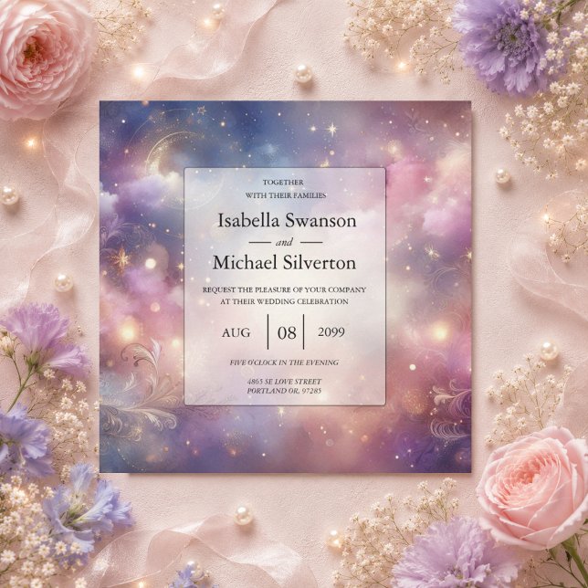 Convites Casamento Céus de Poeira Estelar Celestial Brilhan (Criador carregado)