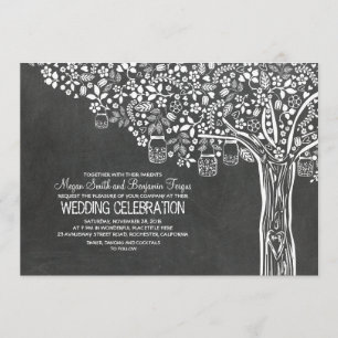 Convites Casamento Chalkboard Floral Tree Mason Jar Lights