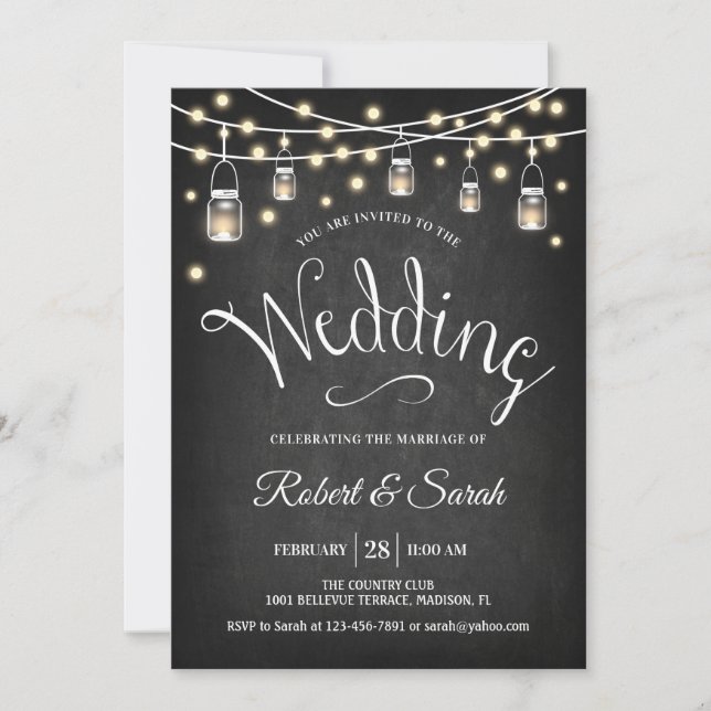 Convites Casamento Chalkboard & Lights (Frente)