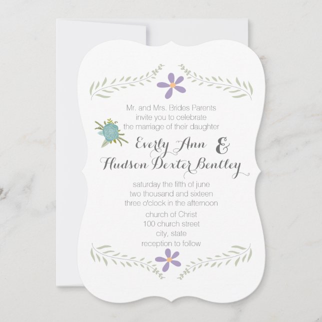 Convites Casamento Chalkboard Mint Lilac Aqua Floral Garlan (Frente)