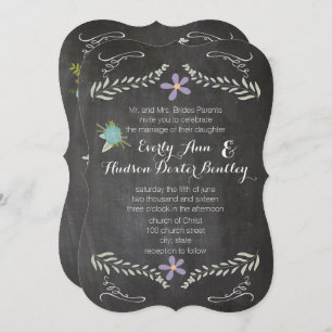 Convites Casamento Chalkboard Mint Lilac Aqua Floral Garlan