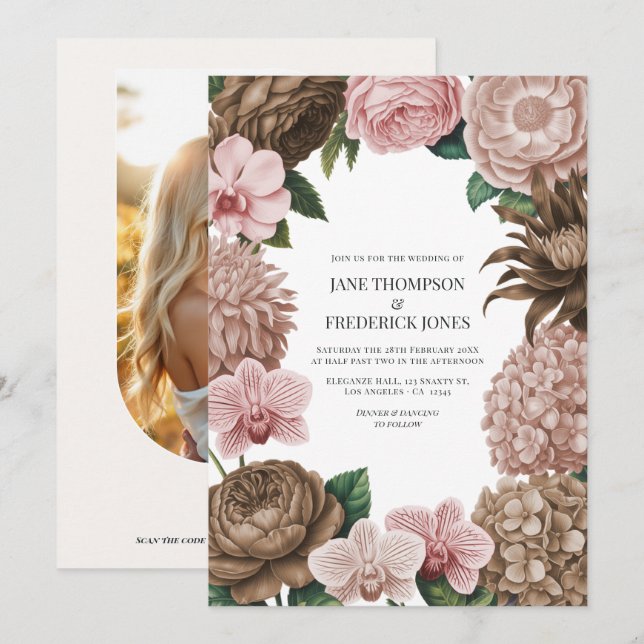 Convites Casamento Champagne Blush, Oyster Pink & Latte Bei (Frente/Verso)