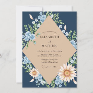 Convites Casamento Champagne Dália Eucalipto à Meia-Noite