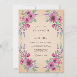 Convites Casamento Champagne Magenta Bloom