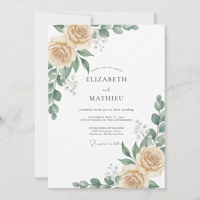 Convites Casamento Champagne Taupe Blossom (Frente)