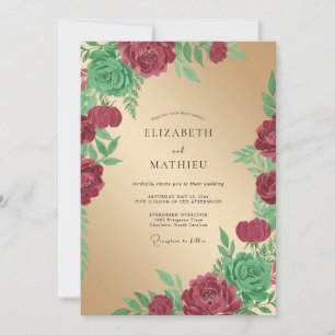 Convites Casamento Champanhe Folhas Carmesim