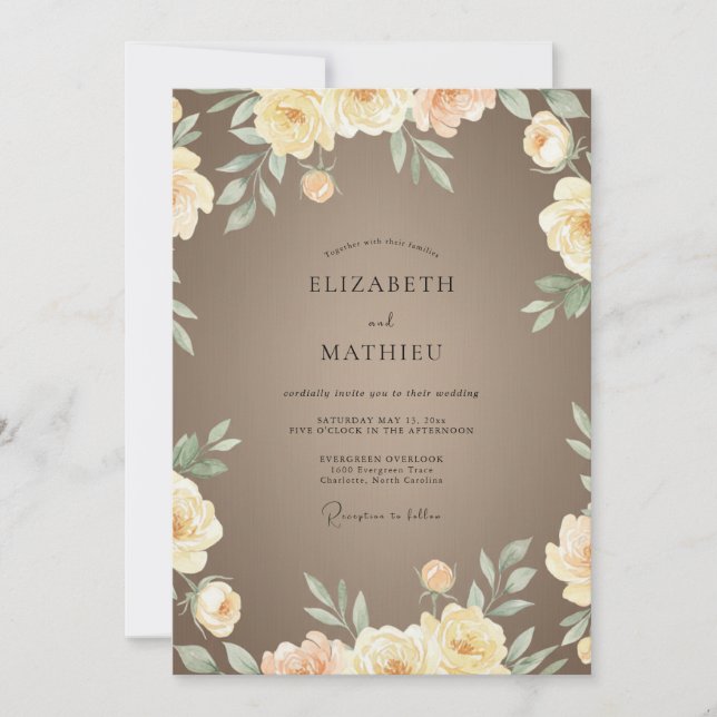 Convites Casamento Champanhe Taupe Ranunculus Eucalipto (Frente)
