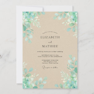 Convites Casamento Champanhe Verde Água Folhagem
