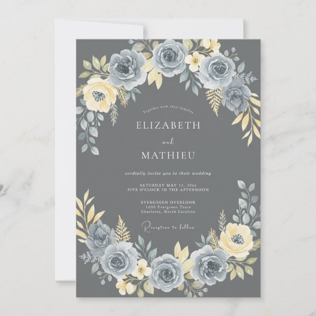 Convites Casamento Charcoal Champagne Dahlia (Frente)