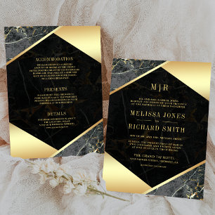 Convites Casamento Charcoal Gold Mármore Monograma Tudo em 
