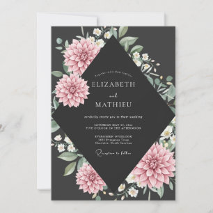 Convites Casamento Charcoal Pink Dahlia