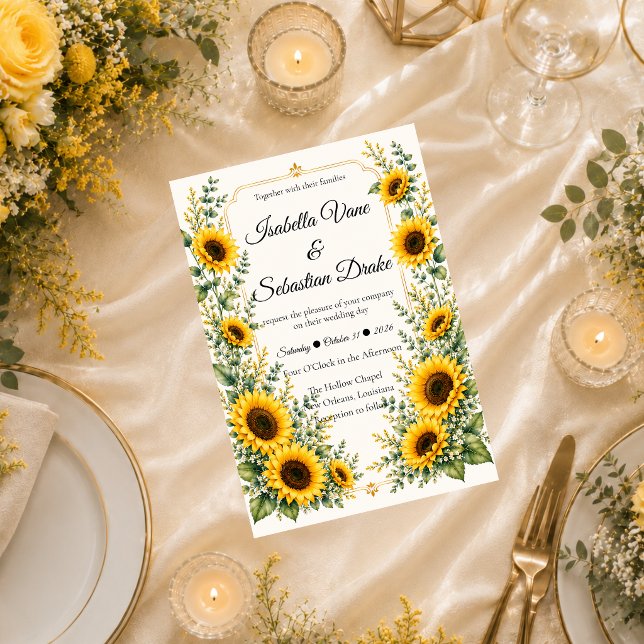 Convites Casamento Charme de Girassol Radiante de Outono (Criador carregado)