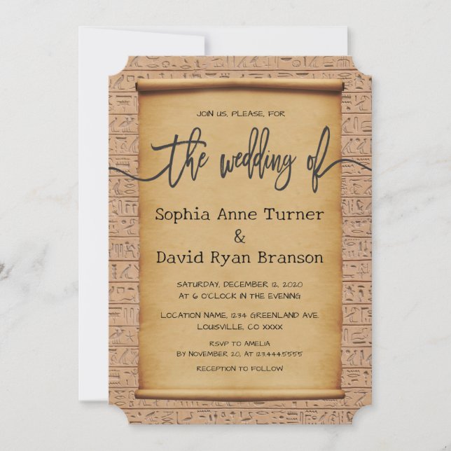 Convites Casamento Charming Vintage Egípcio Papyrus (Frente)