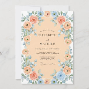 Convites Casamento Charmoso de Primavera Azul Damasco