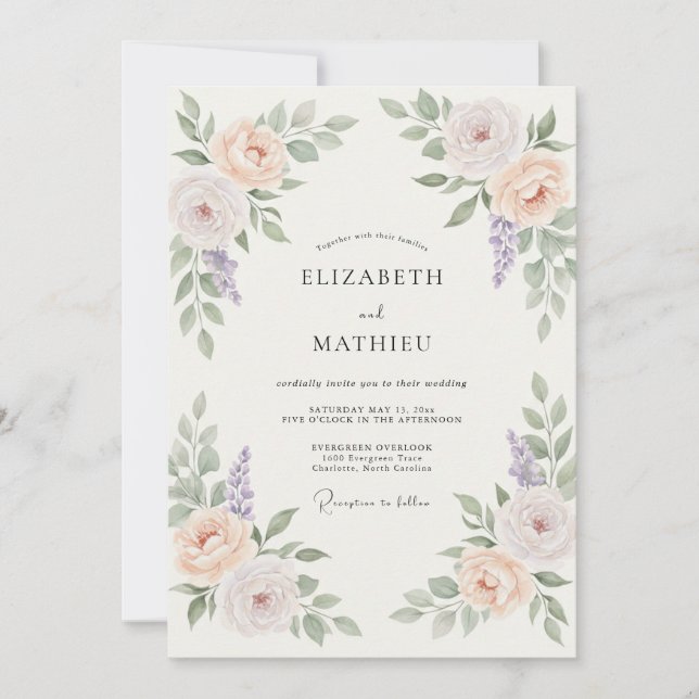 Convites Casamento Charmoso de Primavera com Pêssego (Frente)