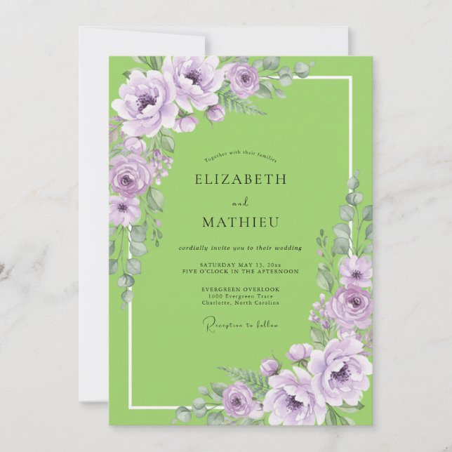 Convites Casamento Chartreuse Lavanda Ranunculus Eucalipto (Frente)