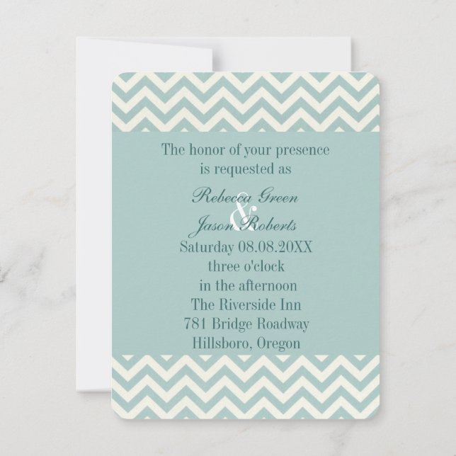 Convites Casamento chevron de menta azul elegante (Verso)