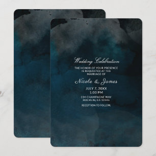 Convites Casamento Chic Azul Temperamental Aquarela Moderna