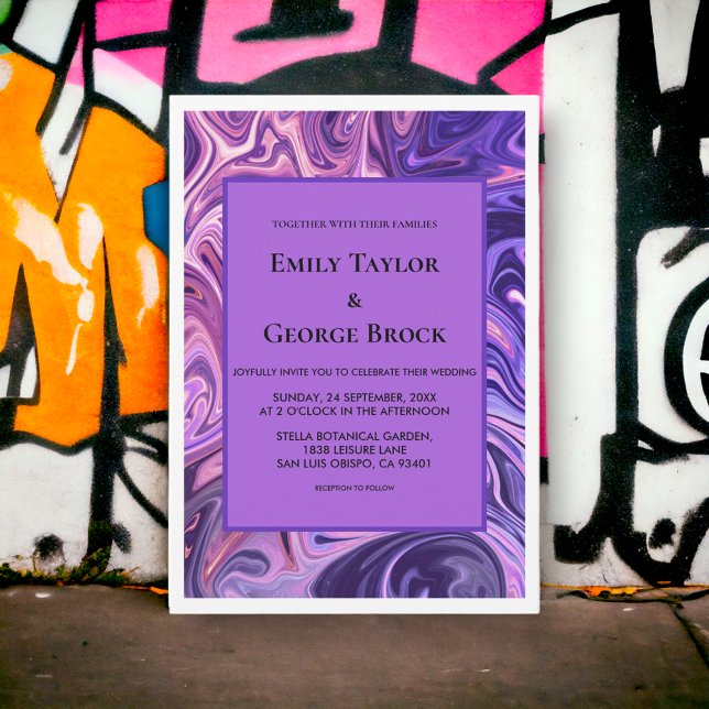 Convites Casamento Chic Azul Wavy Abstrato da Galáxia Moder (Criador carregado)