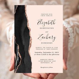 Convites Casamento Chic Black Rose Gold Ágata Bege