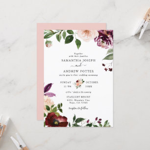 Convites Casamento Chic Blush and Burgundy Floral Blossom