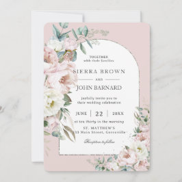 Convites Casamento Chic Blush Pink Ivory Peonies Floral Arc