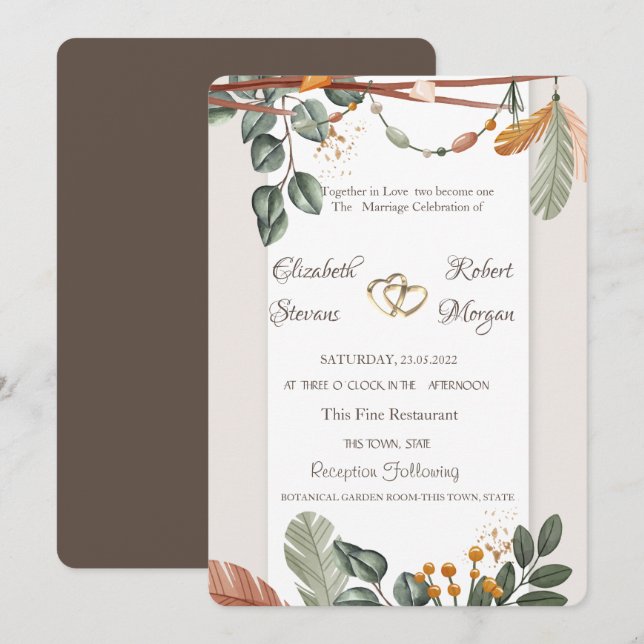 Convites Casamento Chic Boho (Frente/Verso)