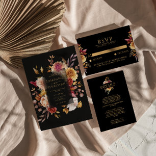 Convites Casamento Chic Boho Floral Boho Preto Terracotta