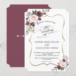 Convites Casamento Chic Burgundy Blush Ivory Floral Maroon