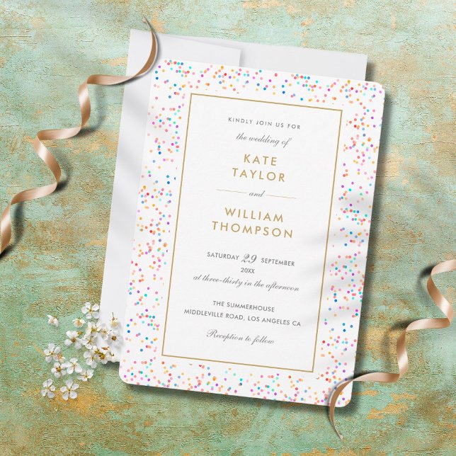 Convites Casamento Chic Colorful Rainbow Confetti (Criador carregado)