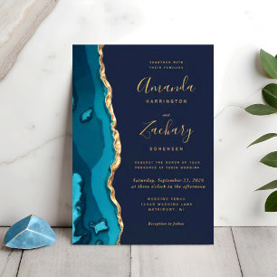 Convites Casamento Chic com Agate Geode Teal Moderno