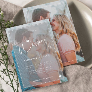 Convites Casamento chic com cobertura branca com 2 fotos mo