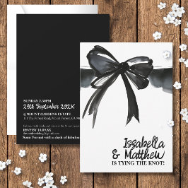 Convites Casamento Chic com Fita de Casando Branco Negro