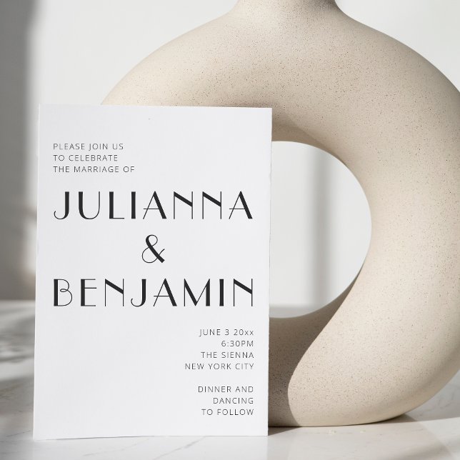 Convites Casamento Chic de Deco Branco Negro Elegante Minim (Criador carregado)