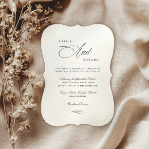 Convites Casamento Chic de Script Branco Negro Elegante