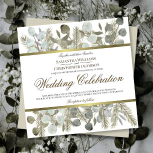 Convites Casamento Chic de Watercolor Eucalyptus & Pine Boh