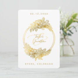 Convites Casamento Chic Dourado de Flores Brancas Elegante