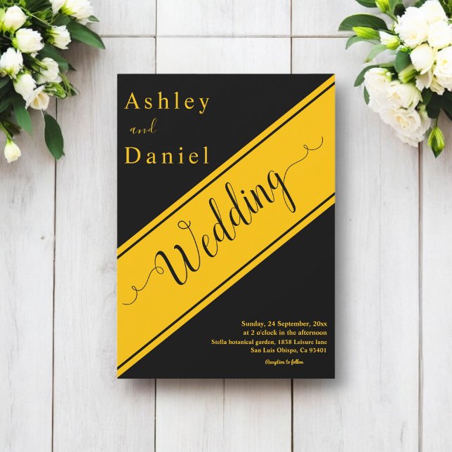 Convites Casamento Chic Dourado E Negro Moderno Elegante (Criador carregado)